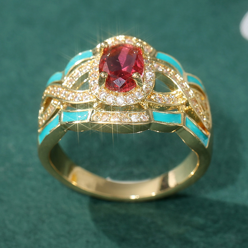 Retro Court Style Red & White Synthetic Zirconia Ring