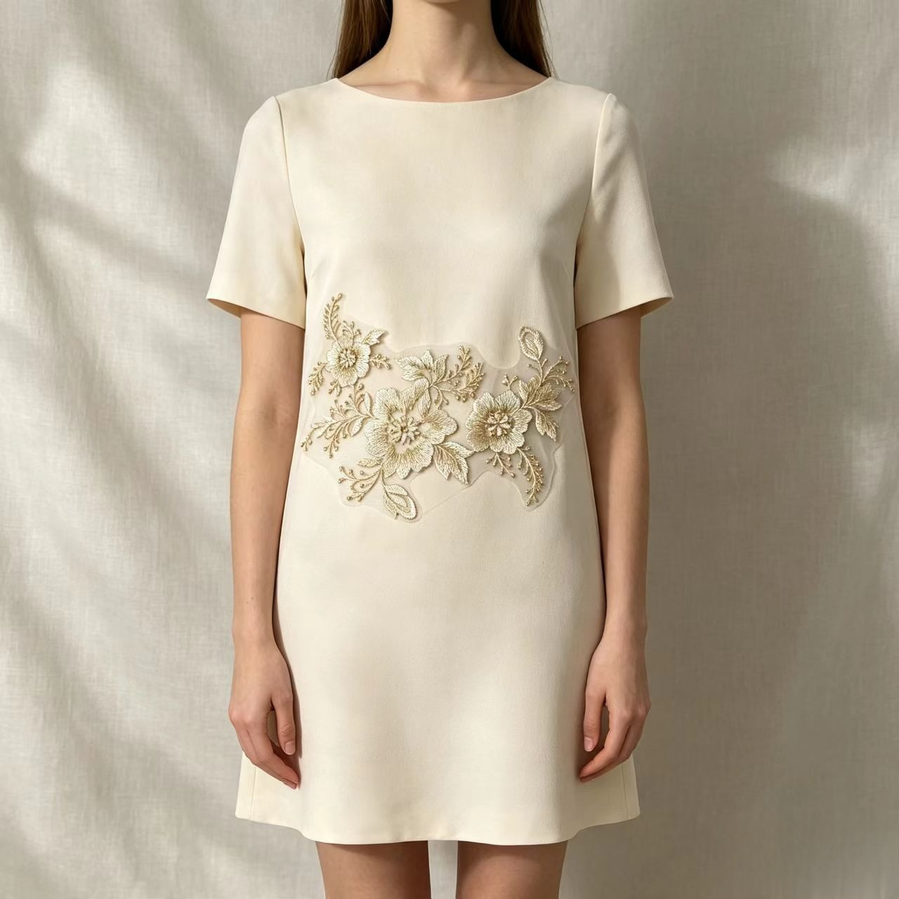 Light Golden Tulle Triple Peony Floral Embroidery Applique for Dresses