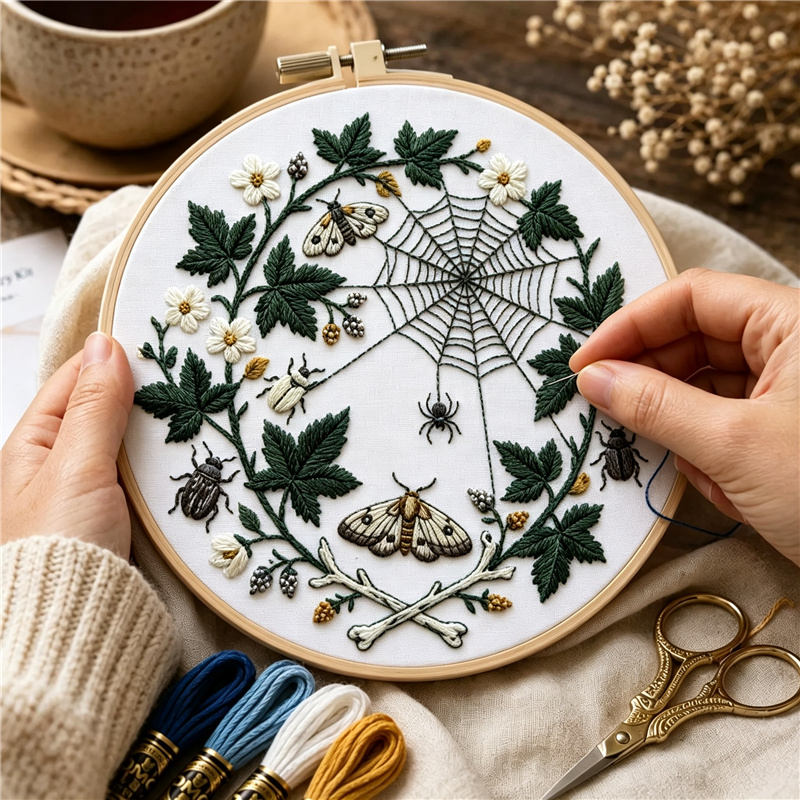 Complete DIY Hand Embroidery Kit with Spider Web Pattern