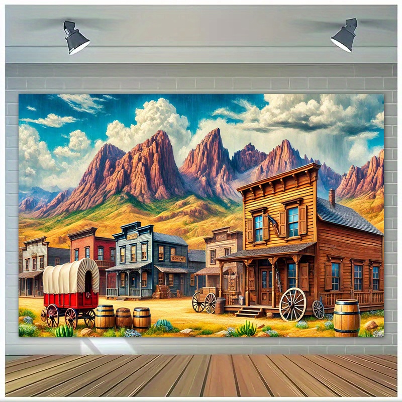 

Western Town Party Backdrop - 7x5ft Polyester Photo Background, Birthdays & Outdoor Celebrations, Decoration, No Power Needed, Party Decorations, Banner Supplies, Cake Table, Multi