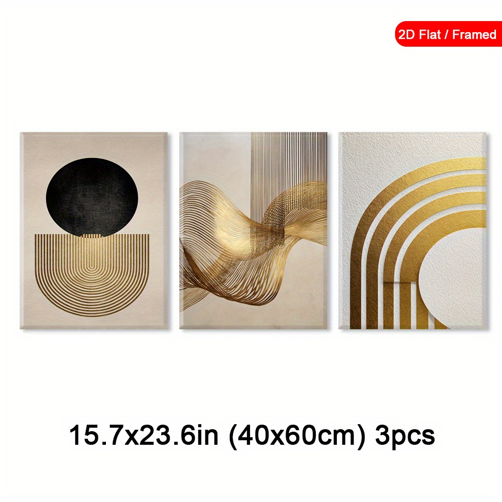 TEMU Ensemble de 3 pièces d'art mural élégant encadré et plat 2D, sur toile de abstraites, œuvres d'art d'essence , affiches géométriques
