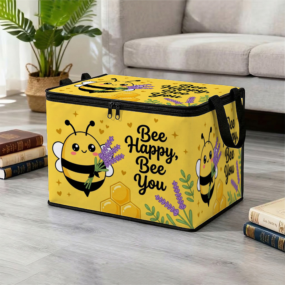 TEMU 1pc Kawaii Bee Collapsible Storage Box With Lid - Bee-themed Basket Suitable For Clothes,, Books, Snacks | Space- Rectangular Shelf, Stackable