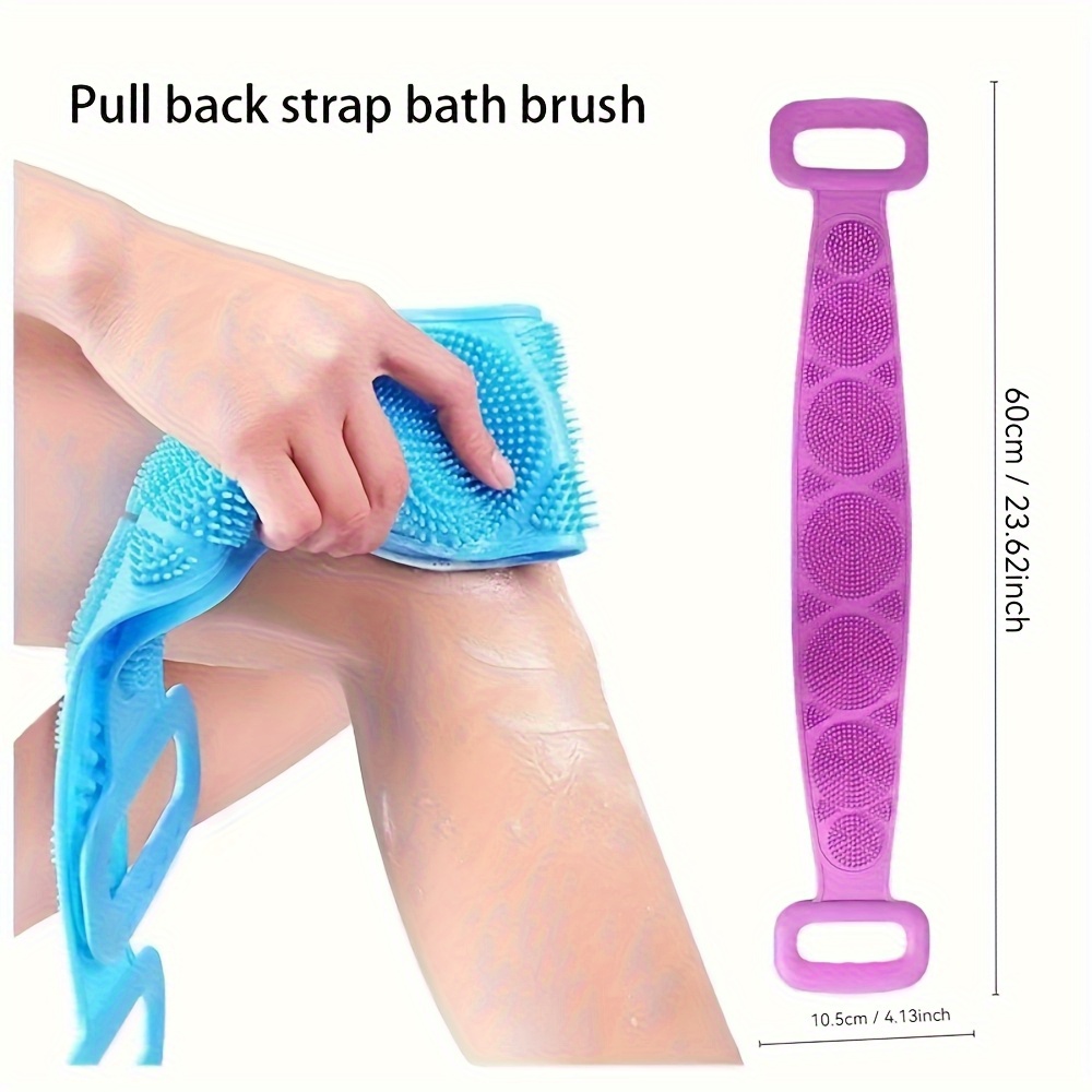 3pcs Green Purple Blue Mixed Set Body Sponge Silicone Brush Bath Towel Scrub Back Massage Shower Extension Light Beige Cleansing Brush, Bath Accessories, Bath Brushes, Bath Brushes For Women, Bath Brushes For Men