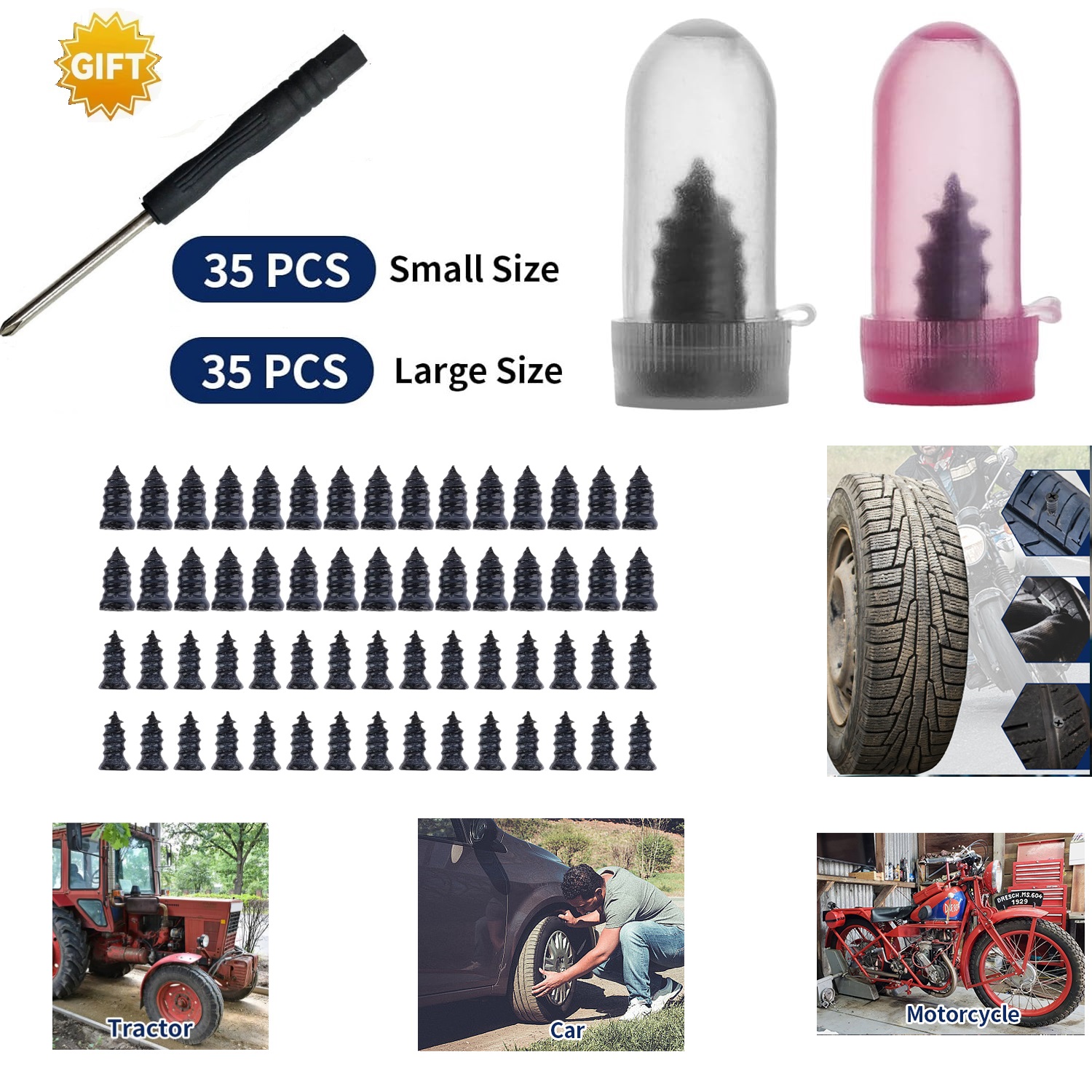 Xigner Auto Reifen Reparaturset, schlauchloses Reifenpannen-Reparaturset mit Pilzstopfen, Düsen, Sonden - Reifenreparaturset für Motorrad, PKW, LKW, Traktor, Fahrräder usw Xigner Auto Reifen Reparaturset, schlauchloses Reifenpannen-Reparaturset mit Pilzstopfen, Düsen, Sonden - Reifenreparaturset für Motorrad, PKW, LKW, Traktor, Fahrräder usw