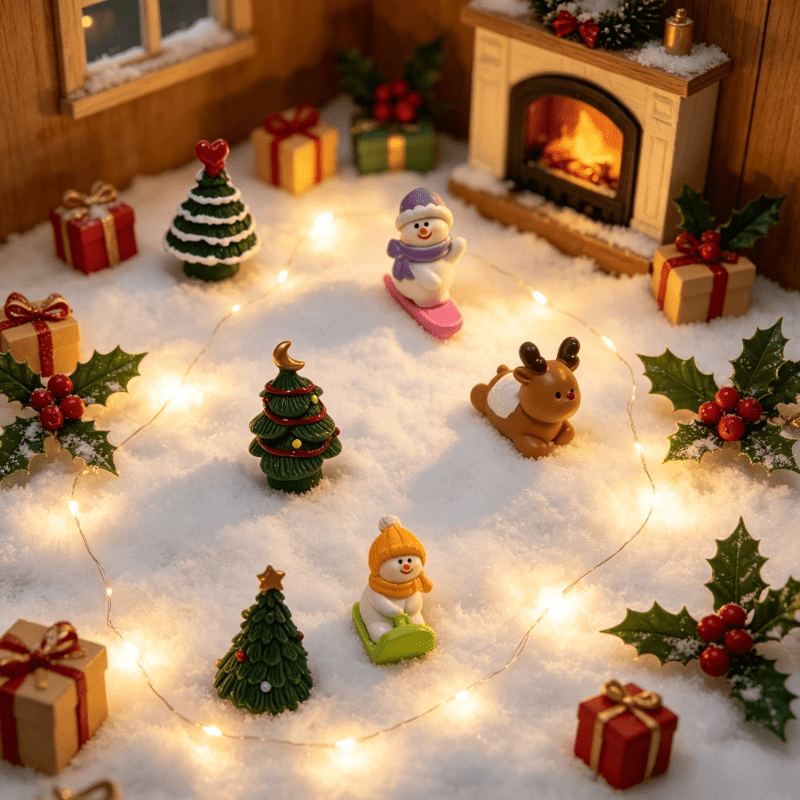 TEMU 6pcs Miniature Resin Christmas Ornaments Suitable For Winter Decorations - 6pcs , Snowman & Reindeer Figurines With Hanging Decor For Tabletop,