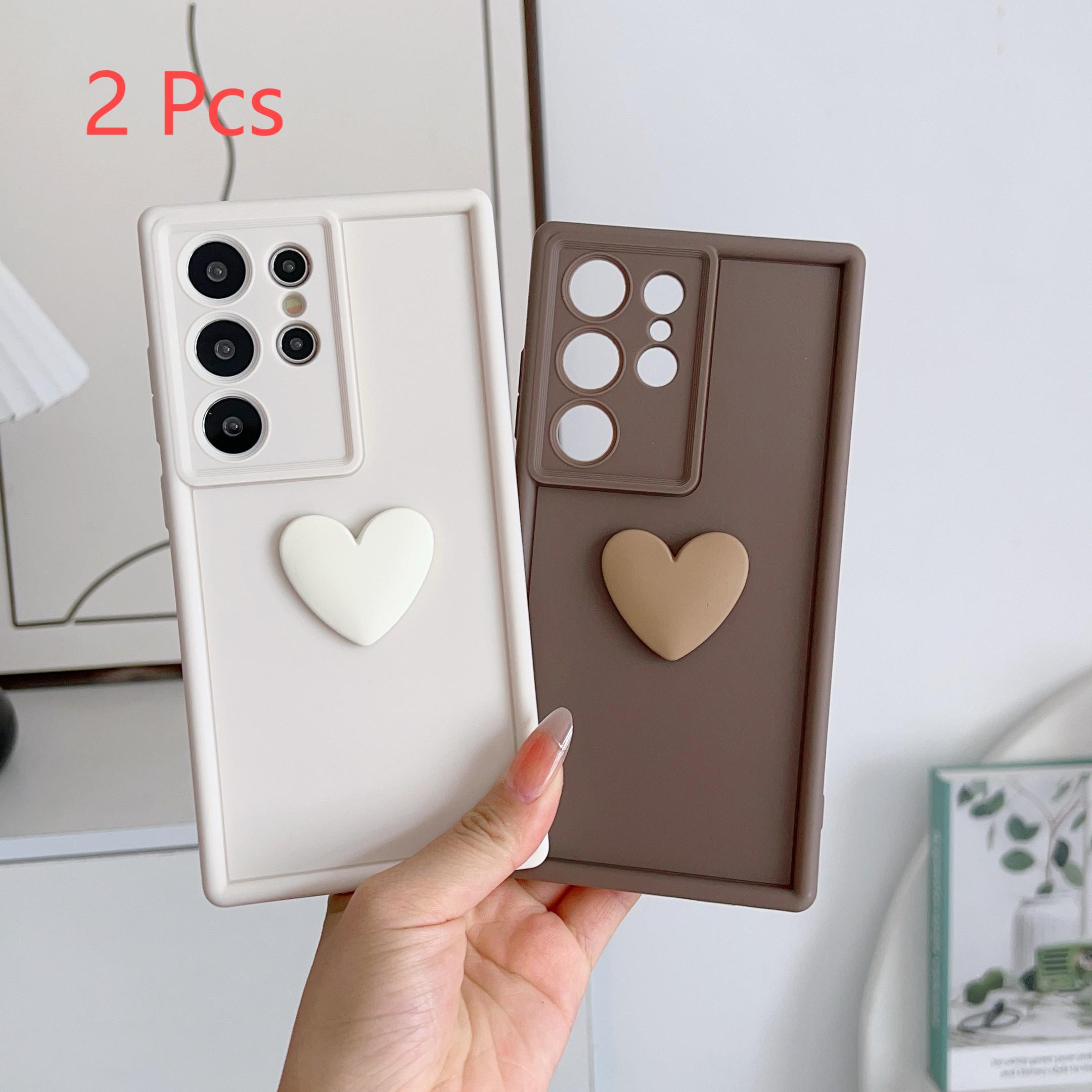 TEMU Phone Case - 2pcs Set Of 3d Heart-shaped Frosted Soft Full Coverage Phone Cases Suitable For Series