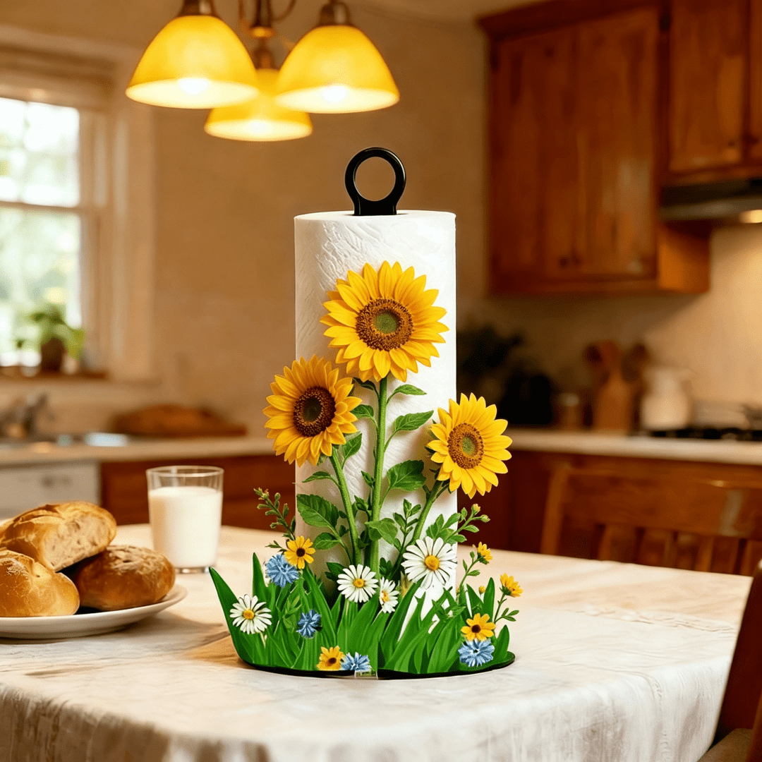 TEMU 2d Flat, Beautiful Sunflower Shaped Floral Kitchen Paper Towel Holder, High-aesthetic Desktop Storage, Fresh , For Dining Tables/ Kitchen