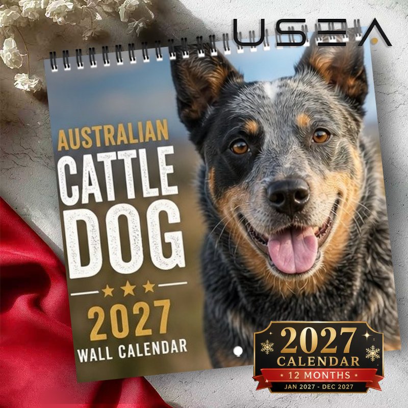 TEMU 2027 Wall Calendar, 1pc 2027 Australian Cattle Dog Wall Calendar, 12-month Spiral Hanging Monthly Planner With Large Blocks, Pet-themed Calendar