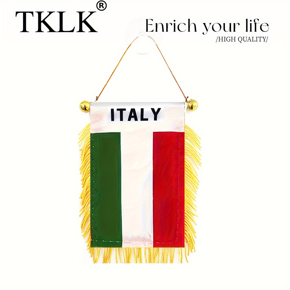 Image of 1pc Italy Window Hanging Flag Ita It Italia Flag 3x4 Inch 8x12cm Double Sided Mini Flag Banner Car Rearview Mirror Decor Fringed Hanging Flag With Suction Cup