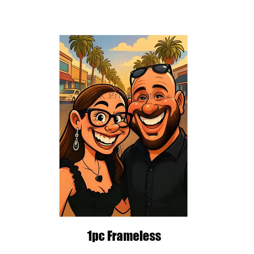 E-shop 2D-Flach, . Personalisiertes Paarporträt im lustigen Cartoon-Stil, Valentinstag Wandkunst ohne/mit Rahmen, verleiht der Heimdekoration eine neue