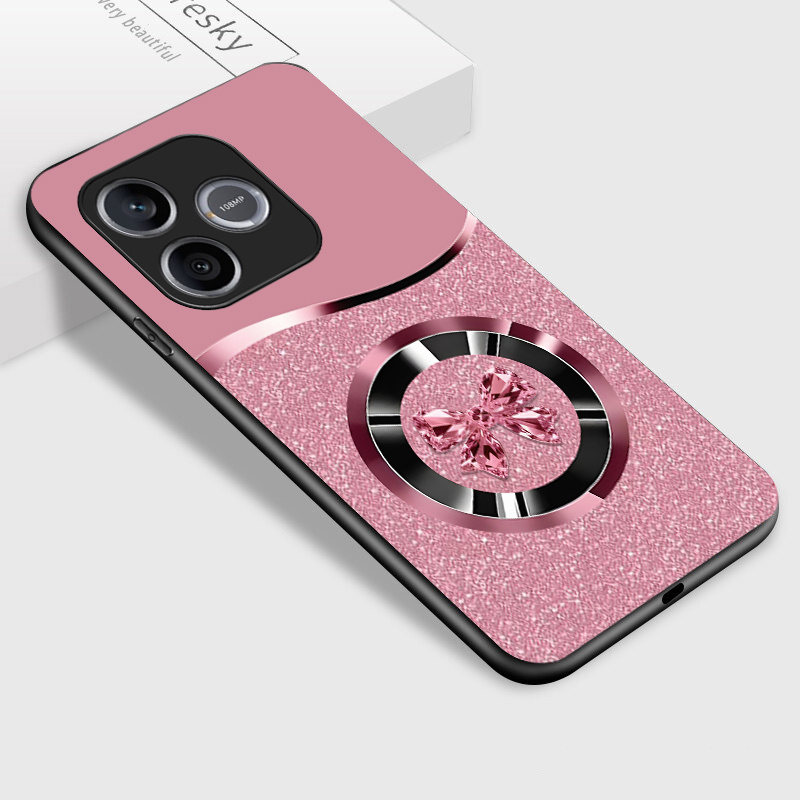 TEMU Phone Case - Case 600 Lite 5g Phone Case, Pink Background With Crystal Bow Pattern Stylish Glossy Casing Back Cover Gift