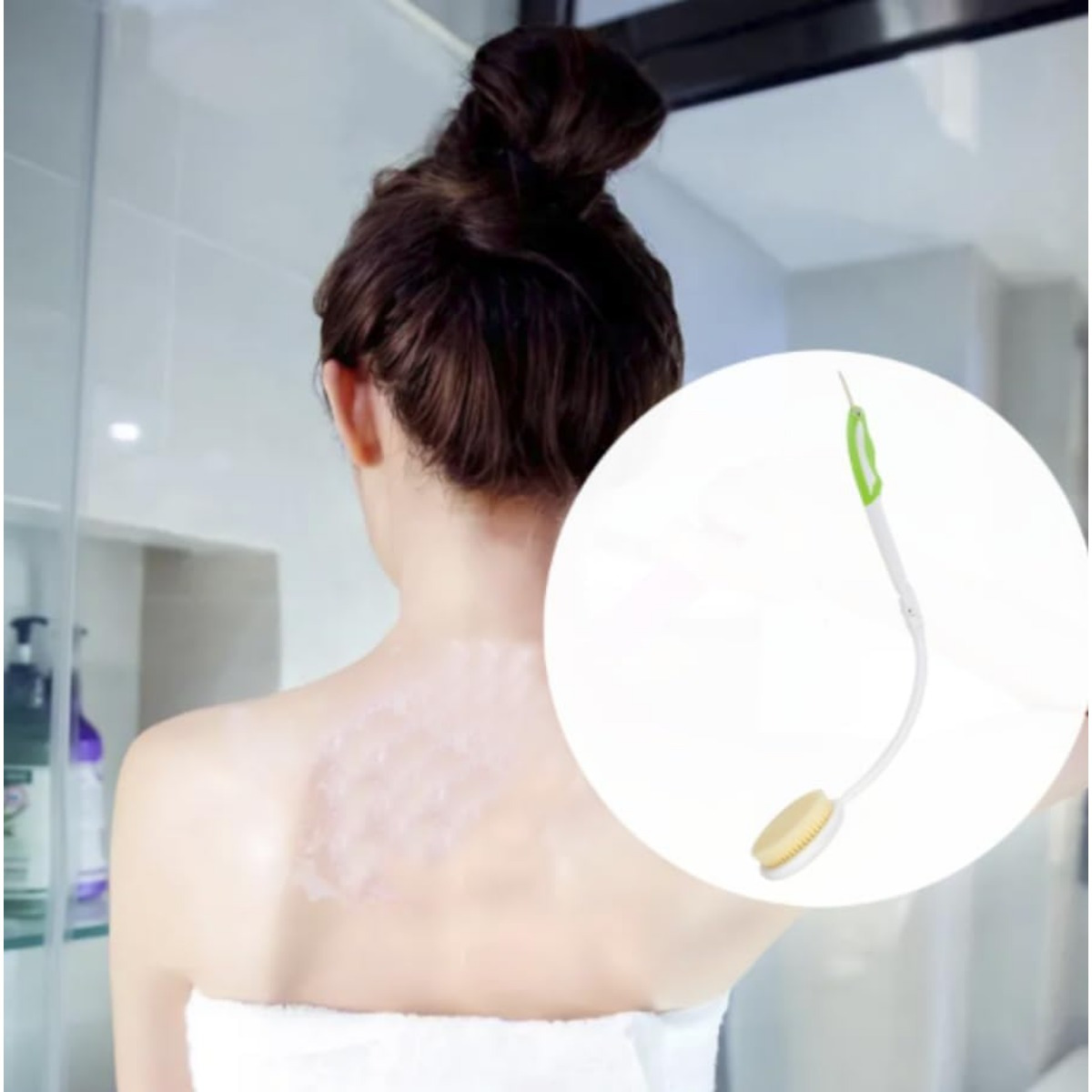 flexible long handle back brush shower scrubber for   cream application foldable bath brush for elderly men women unscented no battery required Product details 5