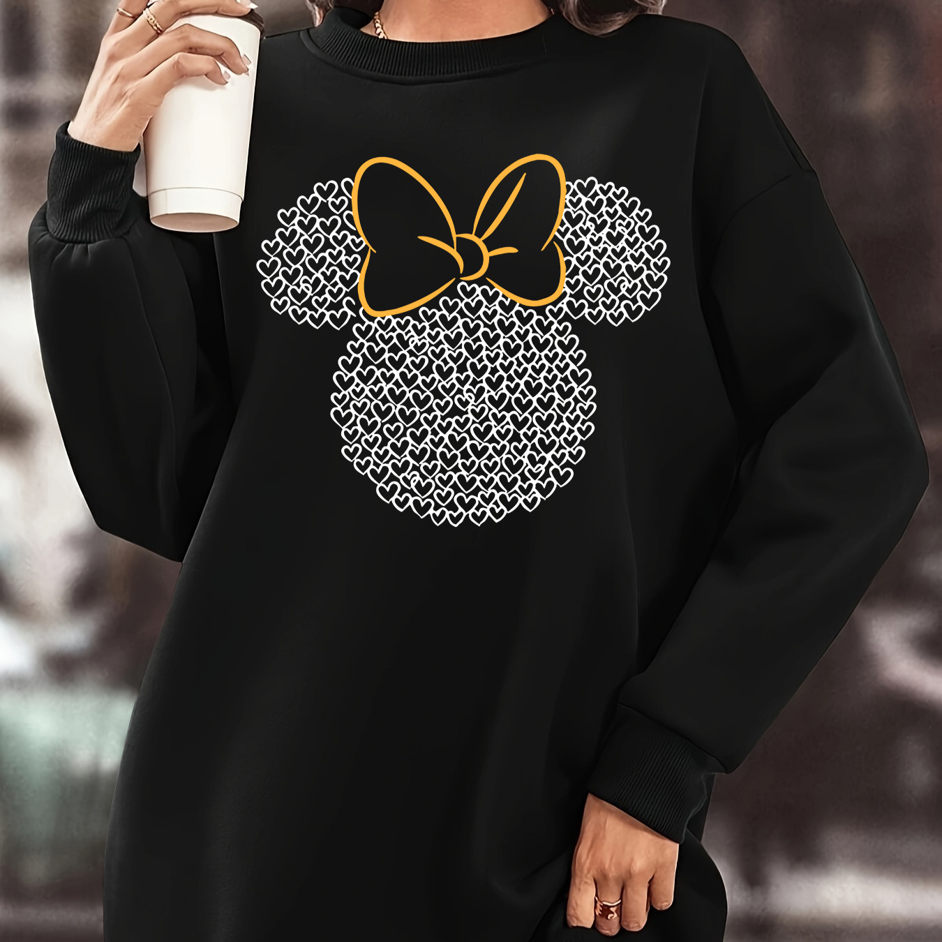 

Robe sweat-shirt à motif cœur pour adulte - Polyester, manches longues, longueur genou, coupe , col rond, sweat à capuche confortable et élégant pour femme