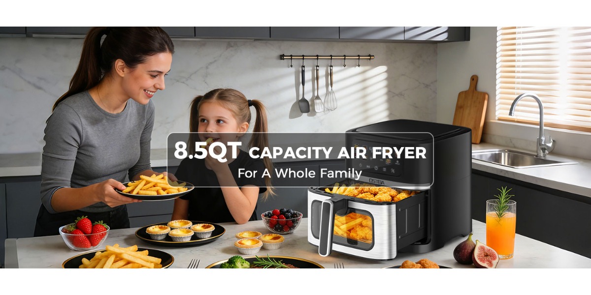 Ultimate 8.5QT Large Air Fryer – 1700W Visible Window Cooker 9 8.5QT Large Air Fryer with Visible Window, 1700W High Power Single Basket Airfryer, Digital Touchscreen with 8 Presets, Clear View Nonstick Basket, Auto Shut-off & Dishwasher Safe, XL Capacity for Family Size
