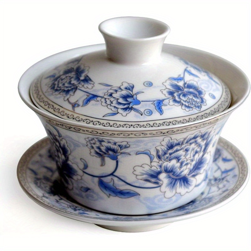traditional gaiwan tea set with lid and saucer handmade ceramic tea cup flower porcelain teacups 10oz tea ceremony traditional brewing elegant teacup classic ceramics handcrafted pottery   gift for   home   Product details 0