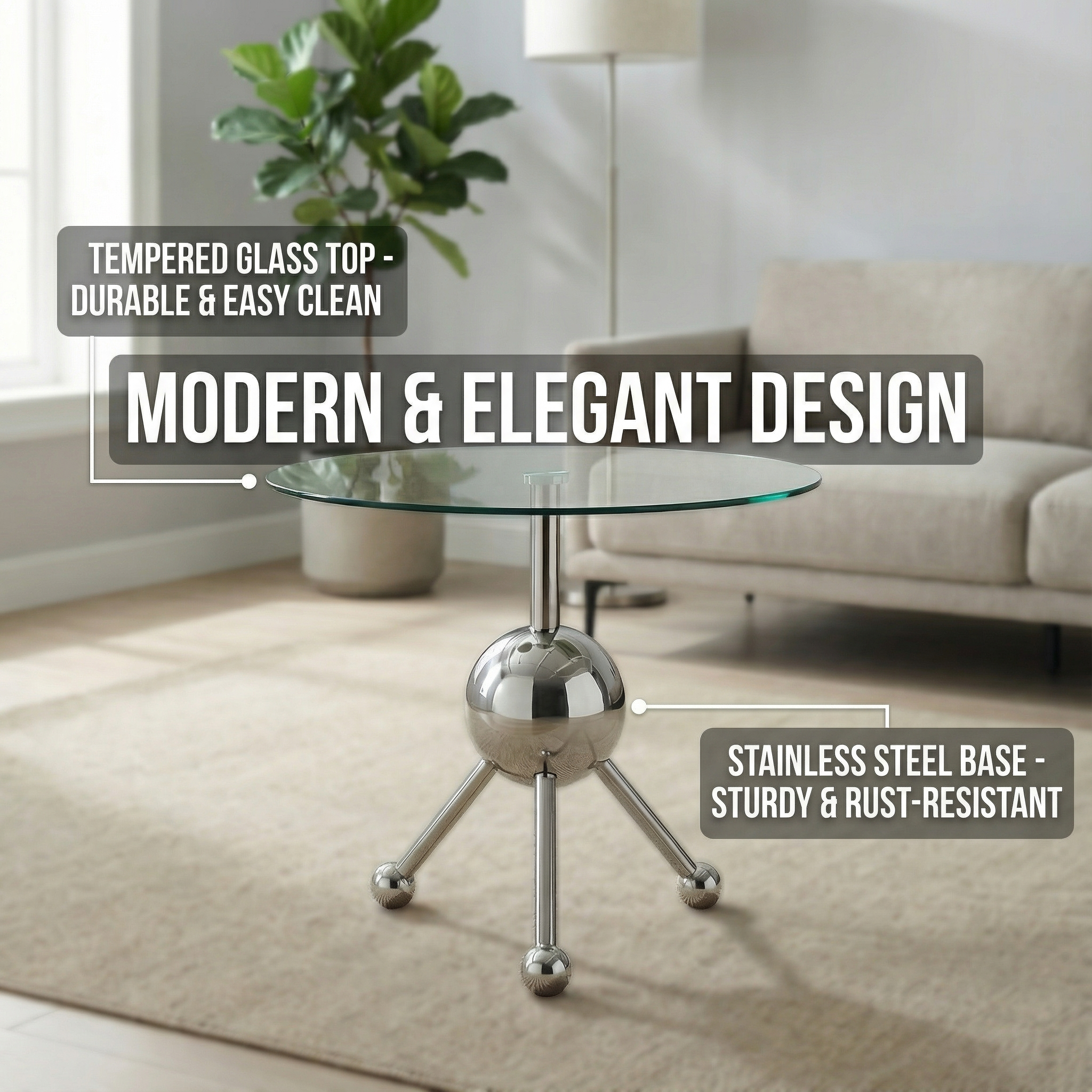 Sumdeal Modern Round Glass Side Table - 19.7