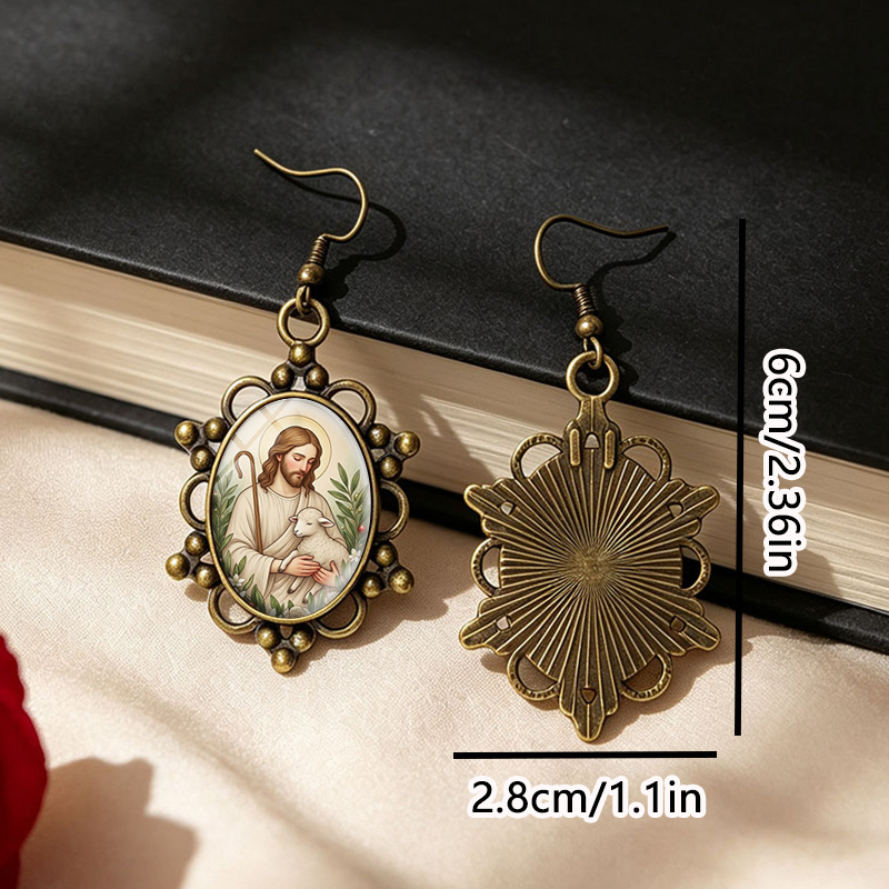 Classical Shepherd Laced Oval Glass Dome Dangle Earrings