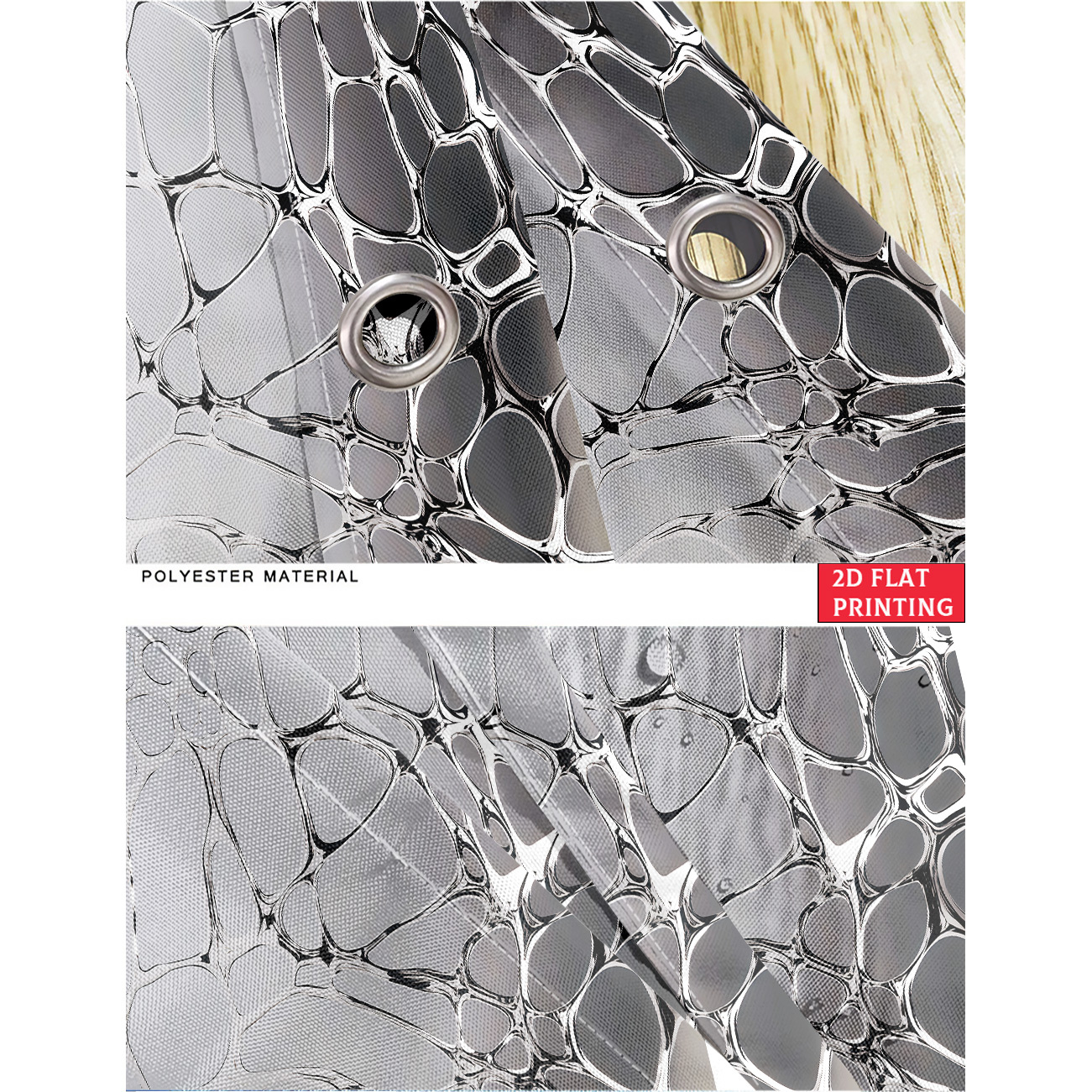4pcs Silver Textured Pattern Shower Curtain Set with Bath Rug