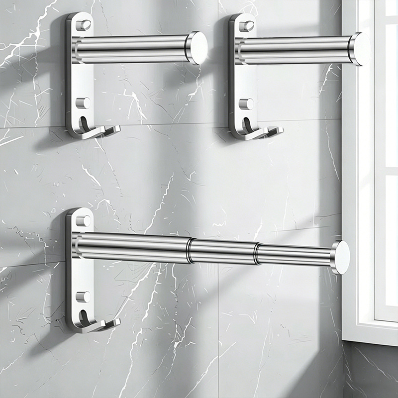 TEMU Lot de 3 cintres rétractables ajustables, barre de rangement pour cintres, 19-29.6Cm/7.48-11.65In, barre à serviettes, porte-serviettes, étagère