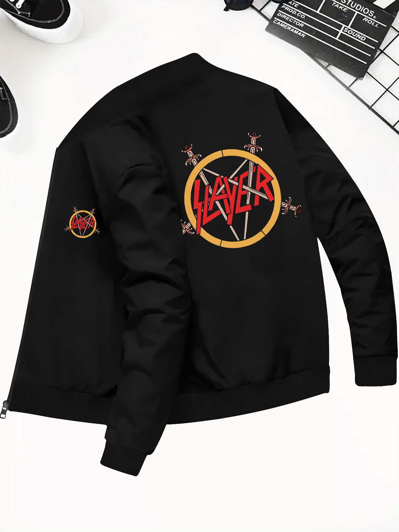 chaqueta bomber slayer hombres logo diseño heavy metal Temu Uruguay