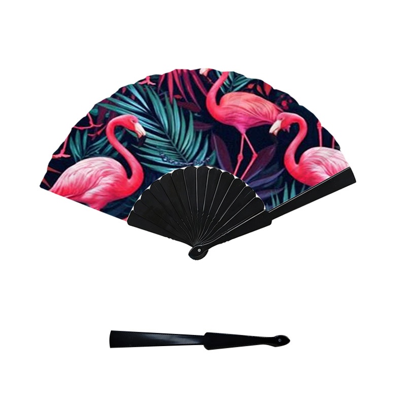 TEMU Vibrant Tropical Flamingo Greenery Print Hand Fan, Plastic Fan Blade Style 1pc, Lightweight Portable Summer Accessory, Suitable For Beach