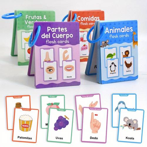 kit de tarjetas para español para niños | set de tarjetas de de uso frecuente: animales, , frutas y cuerpo | regalo educativo de | juegos para el hogar, preescolar y jardín de | tarjetas de aprendizaje de vocabulario
