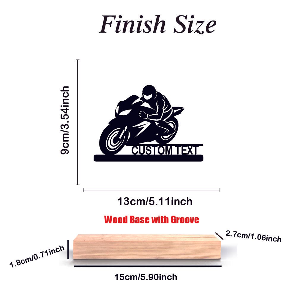 TEMU 1pc Of Motorcycle Rider Metal Silhouette Statue With Wooden Base, A Customizable Decorative Desktop Accessory, Suitable For Home, Office, Living