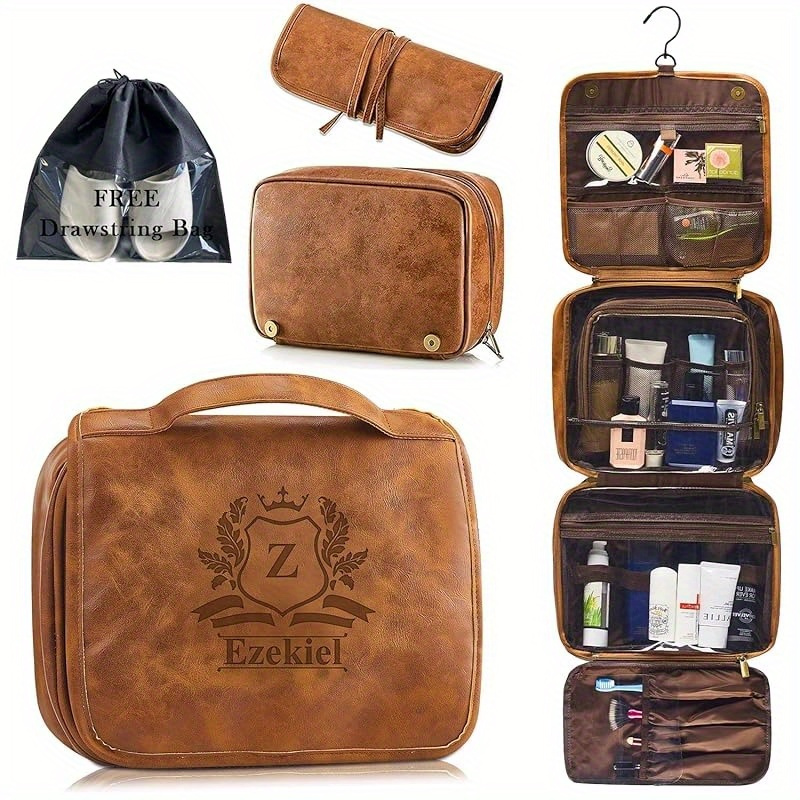 

Personalized Customization, Men's Toiletry Bag, Customized Groomsmen Gift Hanging Travel Storage Bag, Laser Engraved Name Letter Shaving Kit Anniversary Gift For Husband Father