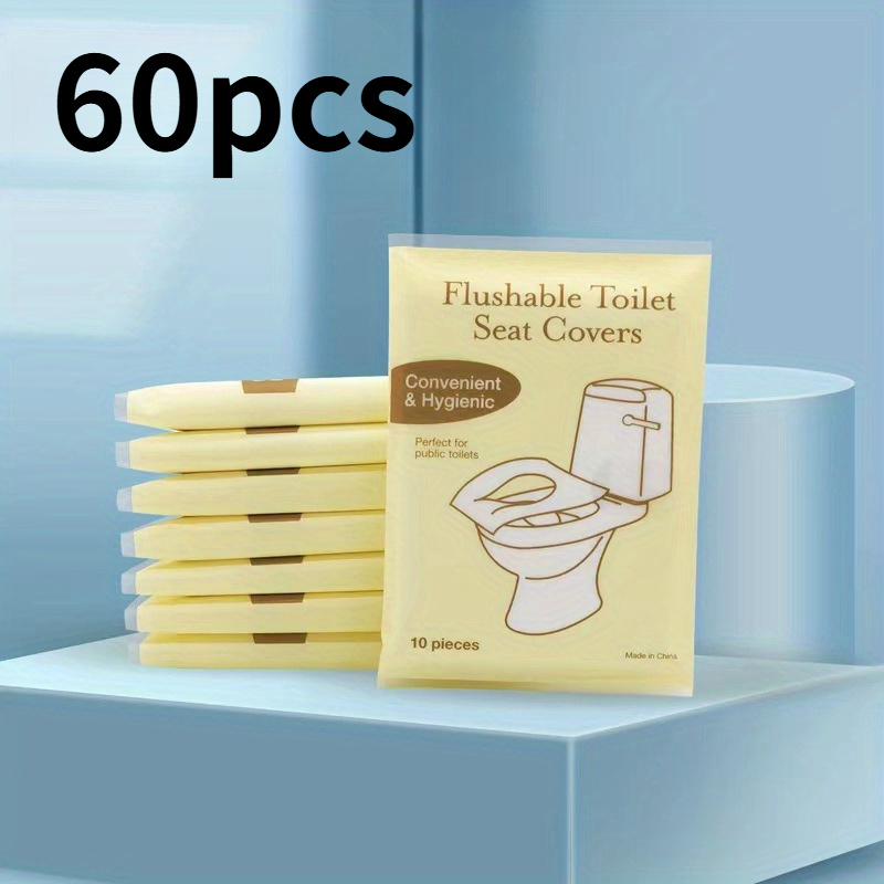 Image of 60pcs Portable Hygienic Disposable Toilet Seat Covers | Flushable, Odorless Paper Cushions For Diapers, Travel, Public Restrooms, Airplanes, And