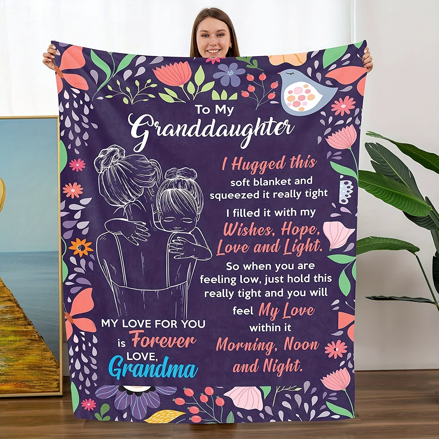 TEMU Custom Blanket Personalized Id, From 's Floral Blanket To My Granddaughter Pattern Blanket Custom Id Suitable For Personal Use And As A Warm
