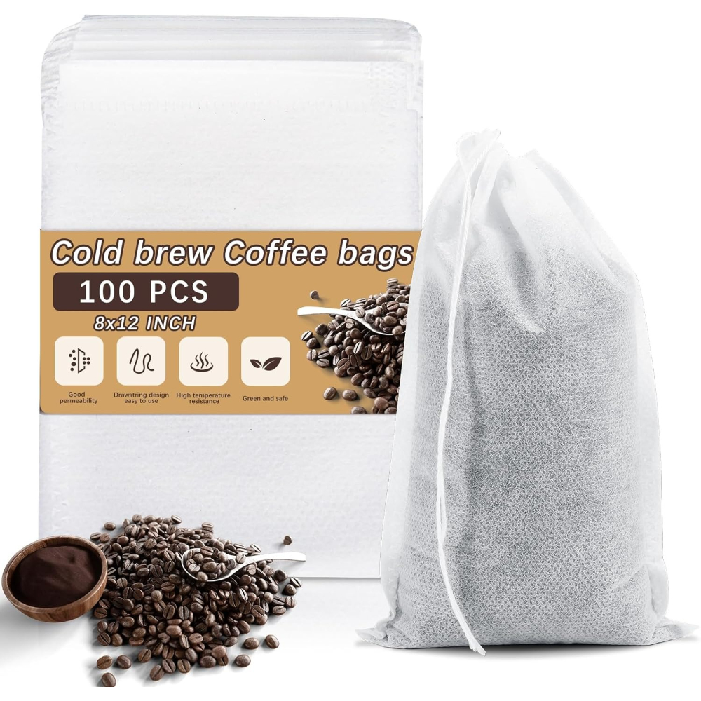 TEMU 100pcs Grands Sachets de Café à Jetables avec Fermeture à Cordon de Serrage - Non Adaptés au Thé & Filtre pour Thé en Vrac, , Herbes, Épices,
