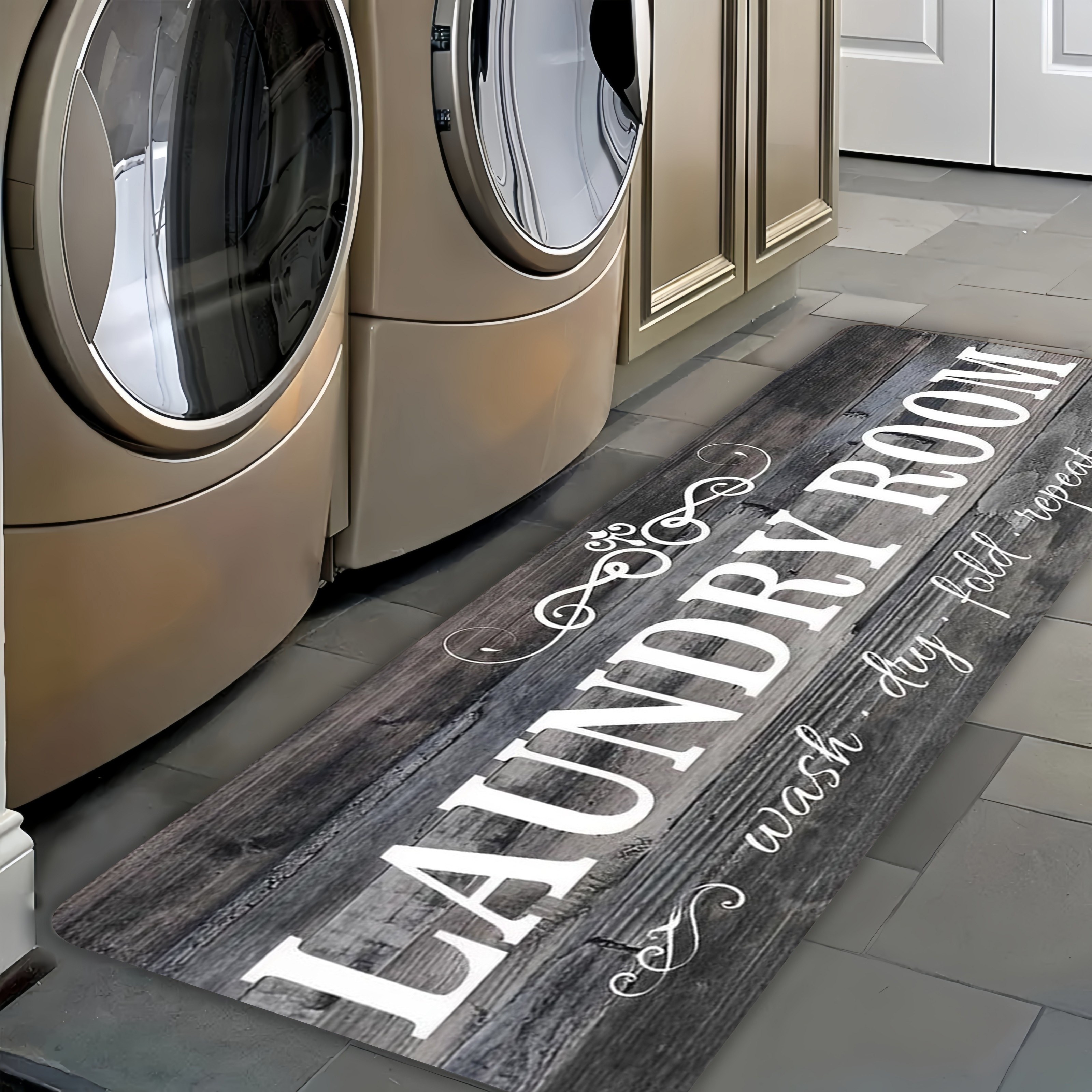 TEMU 1pc Luxurious Wood Grain Laundry Mat - Rectangular Mat, Suitable For Kitchen, Hallway, Bathroom, And Bedroom Home Decor, Style