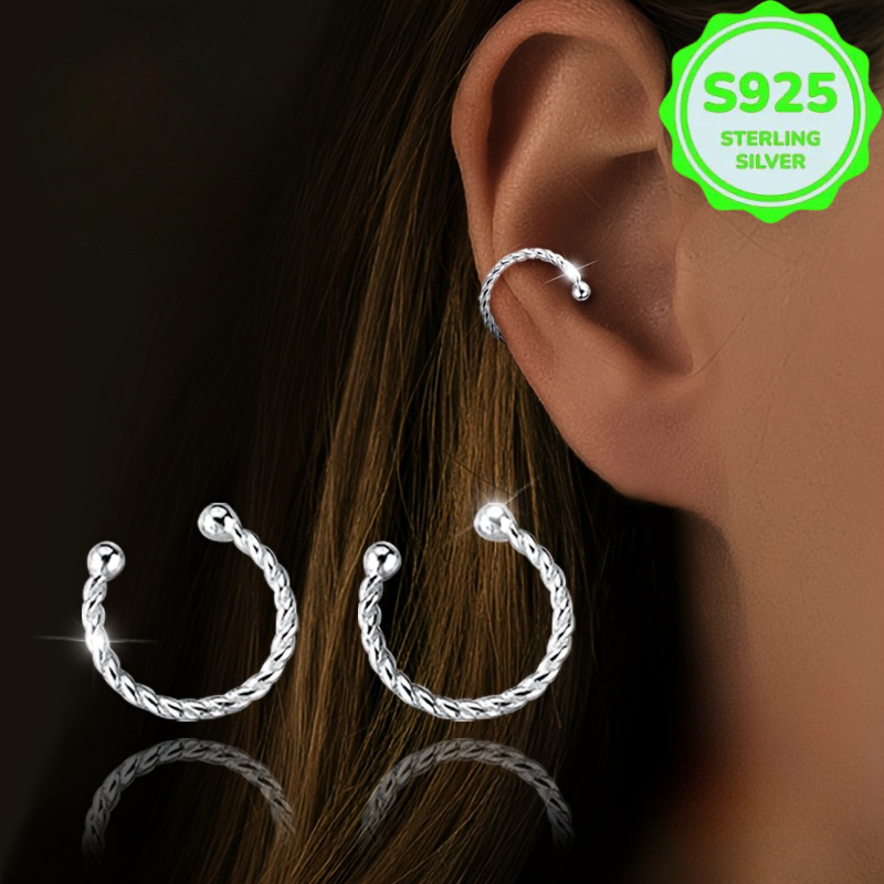 2 Women'S Twisted Ear Cuffs Silvery Style No Piercing Required