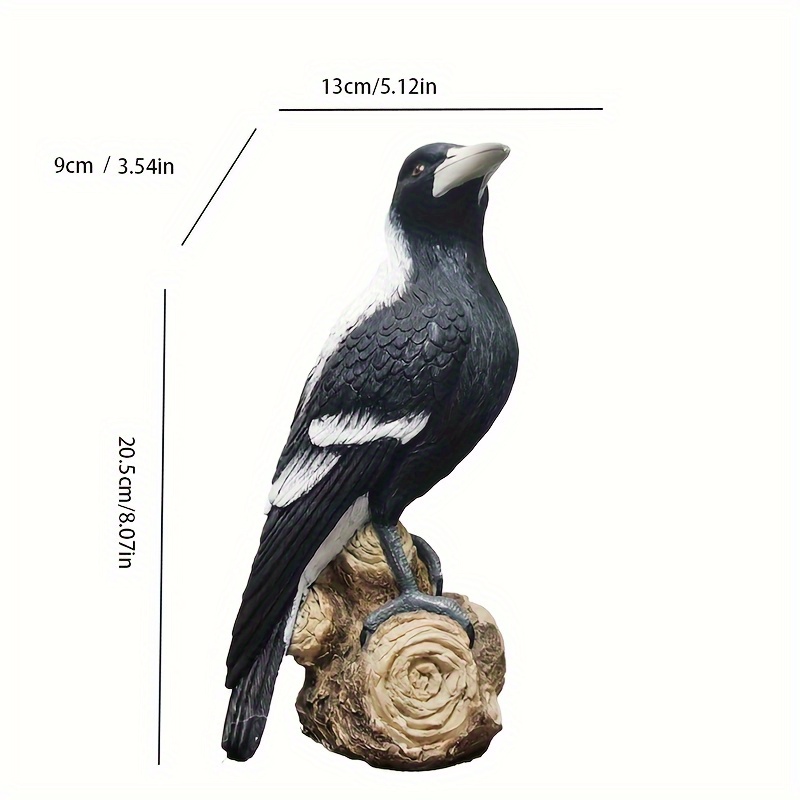TEMU Realistic Magpie Sculpture - Handcrafted Resin Decor, Black And White Feathered Bird Figurine, Weather-resistant Outdoor/indoor Decoration, No