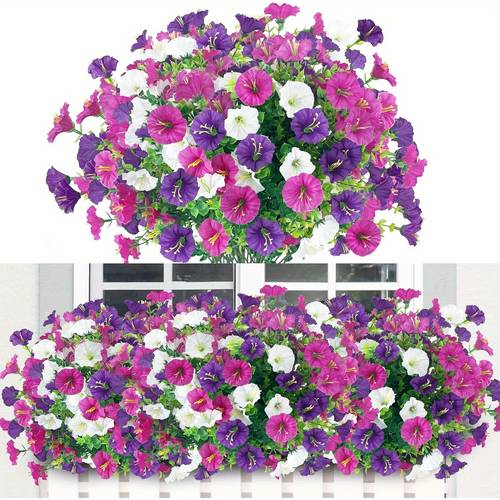 48 bundles of artificial flowers weatherproof outdoor plants vibrant white and green high quality plastic hanging decor for balcony patio planters wedding and event arrangements thanksgiving decoration long lasting