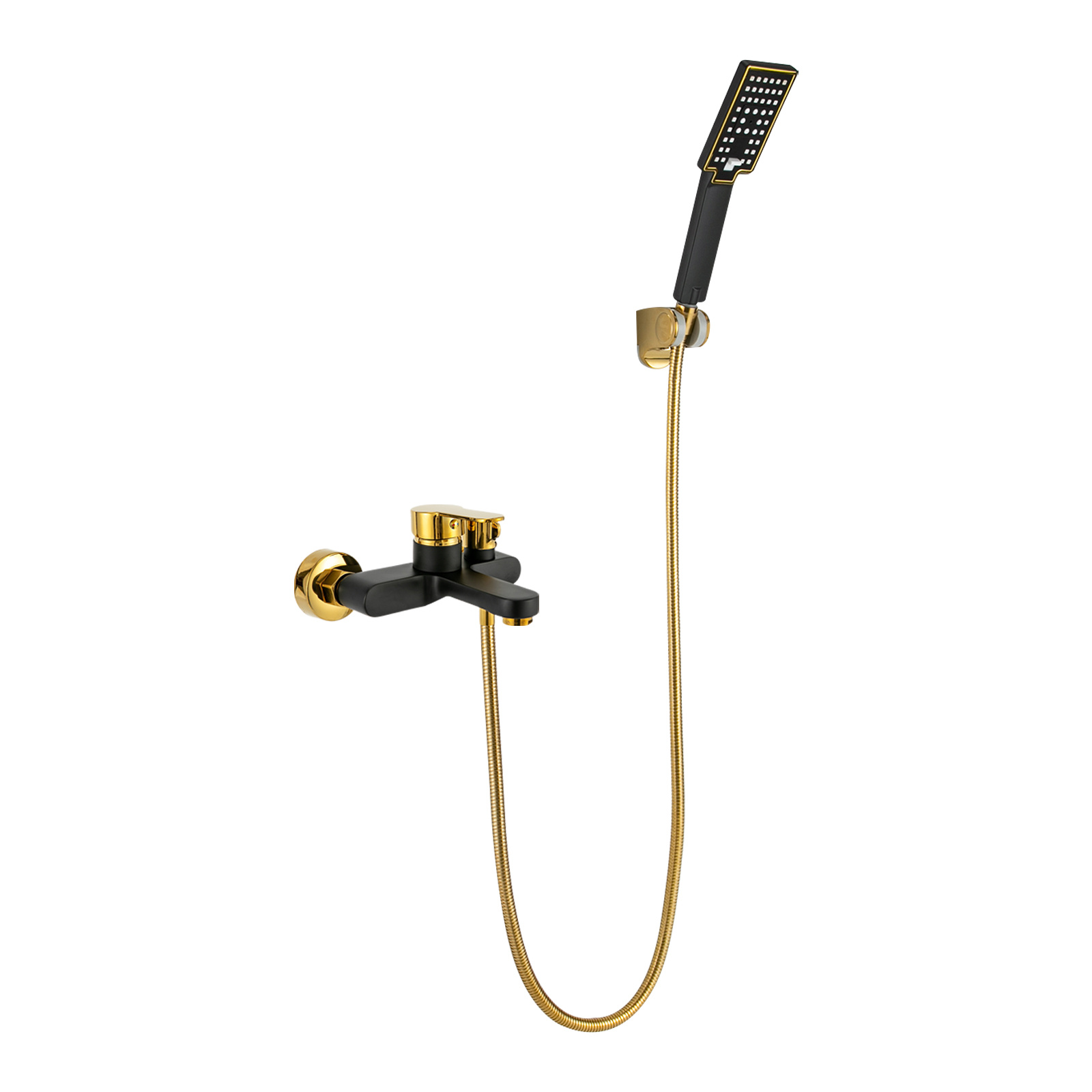 2-in-1 Bath Mixer Faucet 5ft Hose Rain Hand Shower Combo 360 Swivel Holder Pressure Balance Valve 1-2in Thread Wall Mount Space