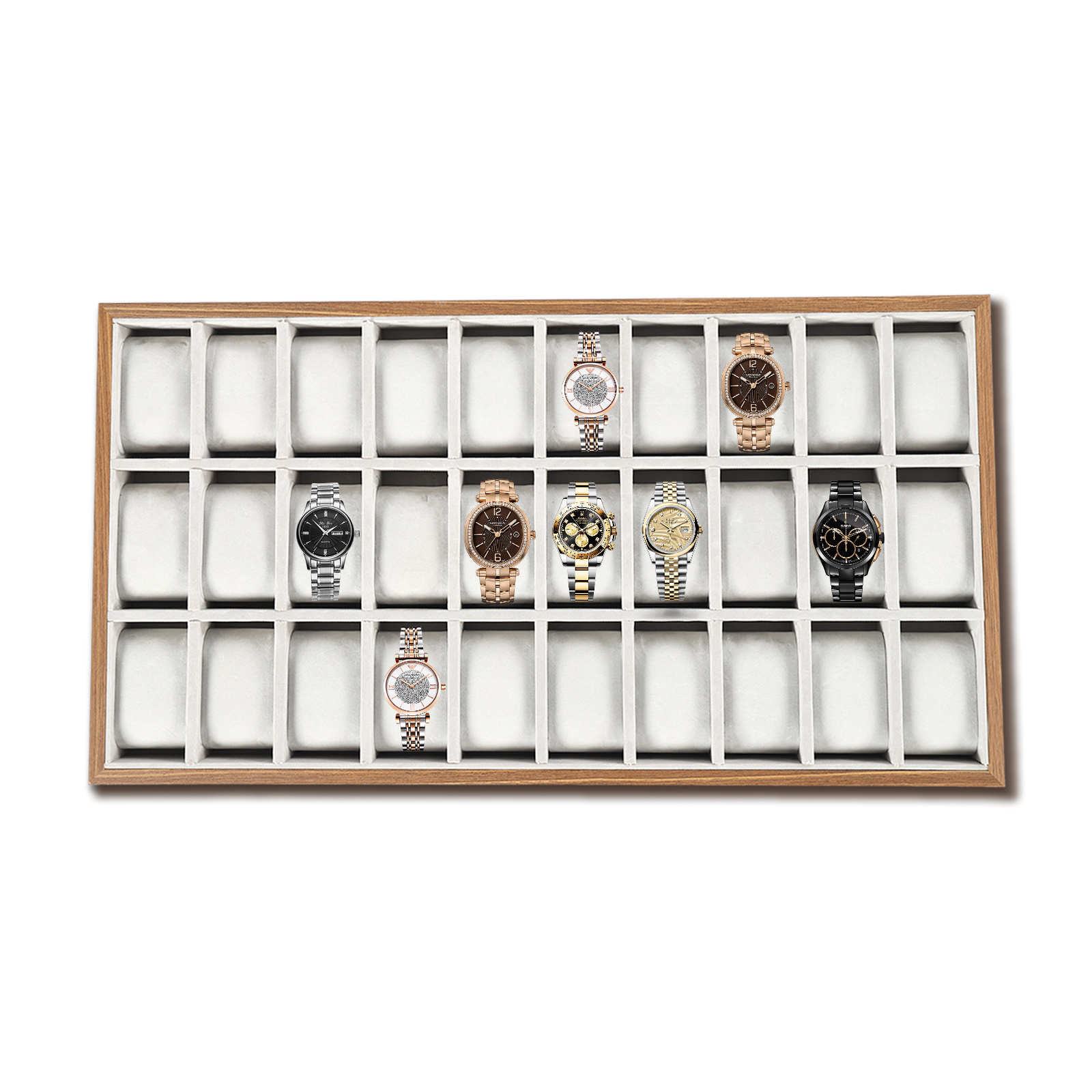 TEMU 30 Grid Watch Jewelry Tray Organizer Wooden Box Organizer Display Tray Watch Bracelet Display Holder With Removable Pillow For Storage
