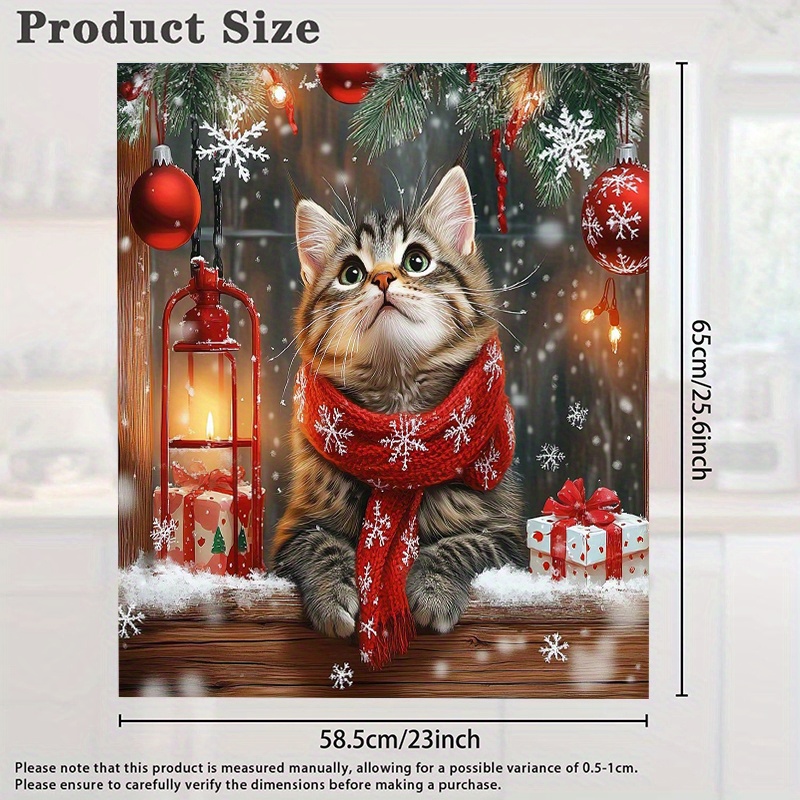 TEMU 2d Flat 1pc Christmas Cat Dishwasher Magnet - Winter Scarf & Snowflakes Design, Reusable Square Fridge Decor For Kitchen/ Living Room, Holiday