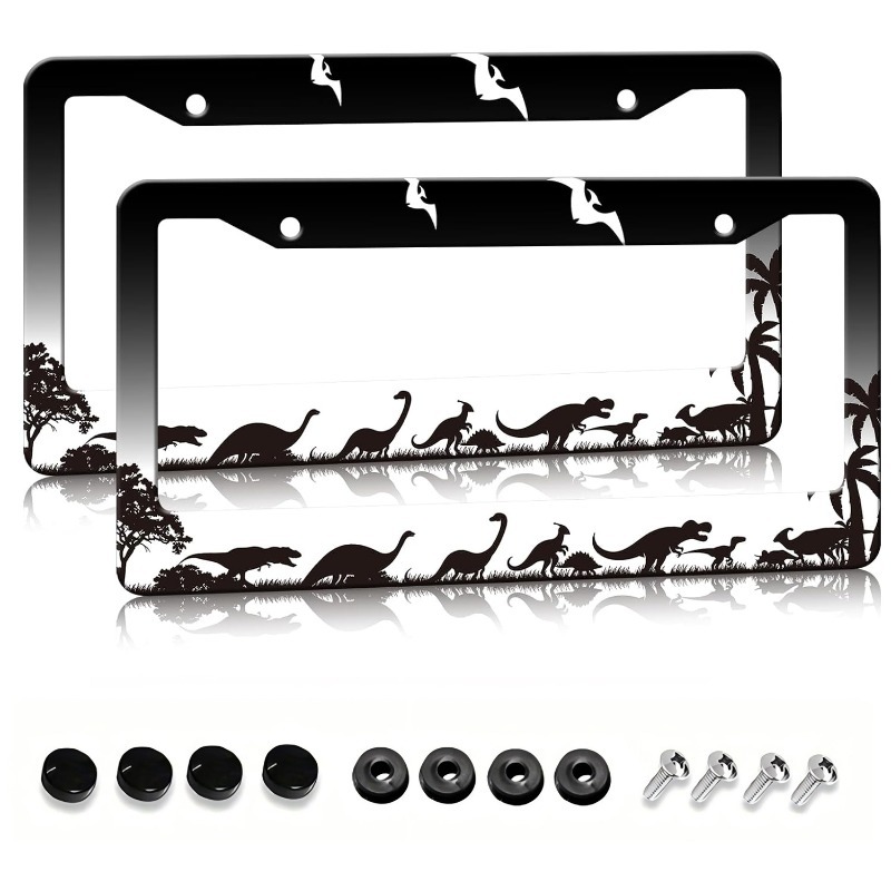 TEMU 2d Flat Surface, 2 Dinosaur Silhouette Jungle-themed Prints, Aluminum License Plate Frame Decoration, 12x6 Inches Aluminum Material, Universal
