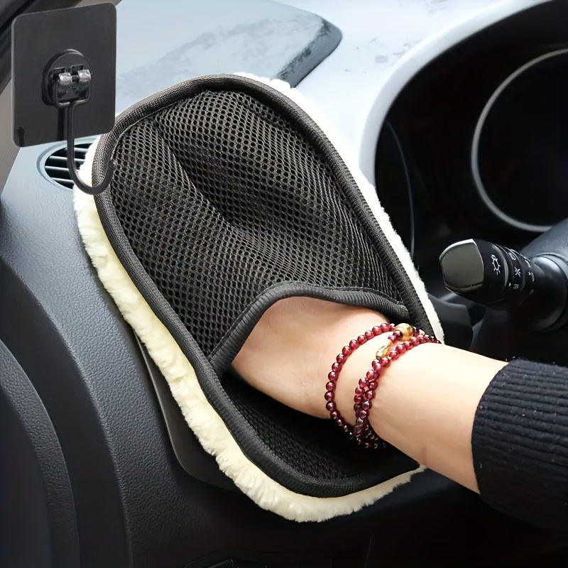TEMU Lot de 2 pièces : 1 gant de nettoyage + 1 crochet noir. Gant de nettoyage de voiture en microfibre douce pour un détaillage en et l'élimination
