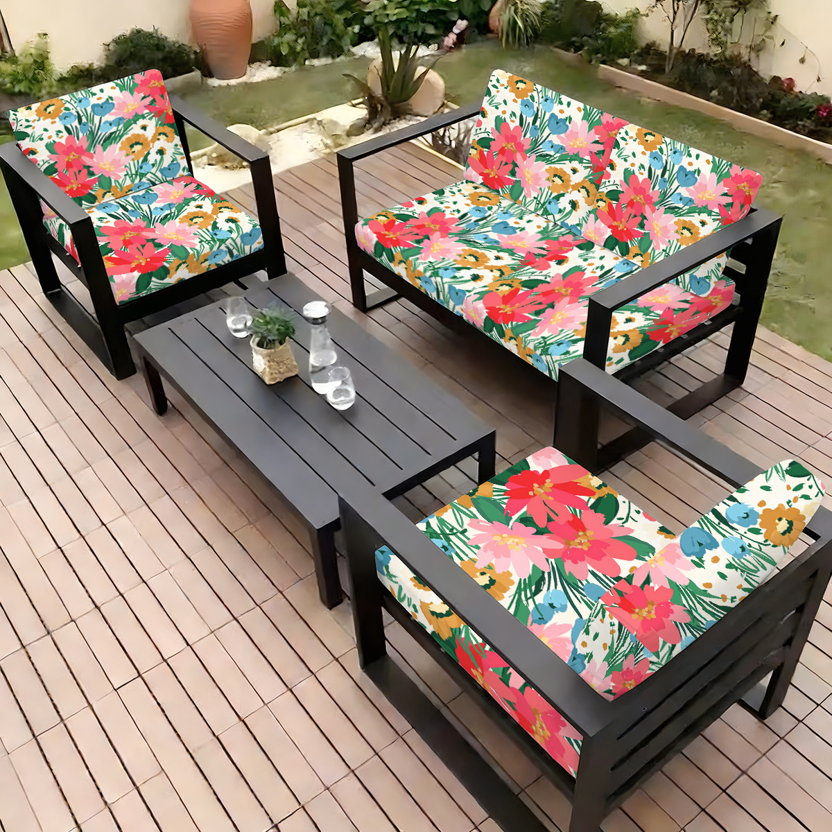 TEMU Ensemble de 2/6/8 pièces avec des imprimés floraux et contrastés pour les housses de canapé de jardin extérieur | Housses de canapé intérieures