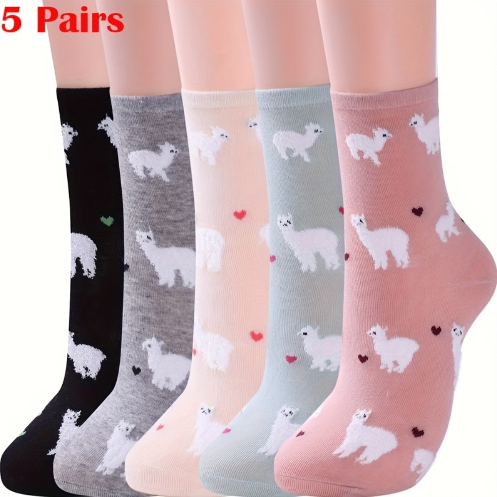 TEMU 5 Paar bunte Alpaka-Wadensocken, Geschenk für Alpakafans, lustige, skurrile Neuheit-Socken, geeignet für Teenager und Jugendliche, Alpaka-Socken