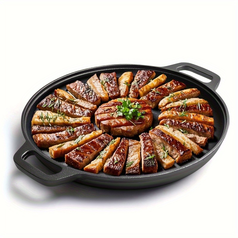 TEMU Durable Pre Cast Iron 11-inch With Dual Handles And Durable, Heat Distribution And Perfect For Baking, Stovetop, Grill, Or Campfires, Versatile