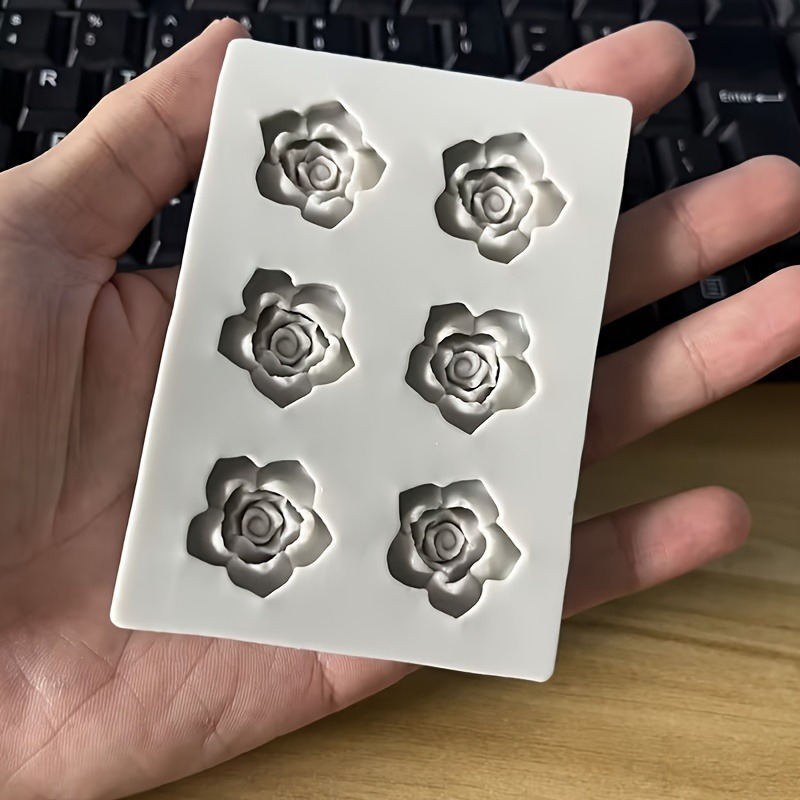 1pc Six-rose Aromatherapy Candle Silicone Mold Resin Polymer Clay Mold Suitable For And Gift Box Decoration