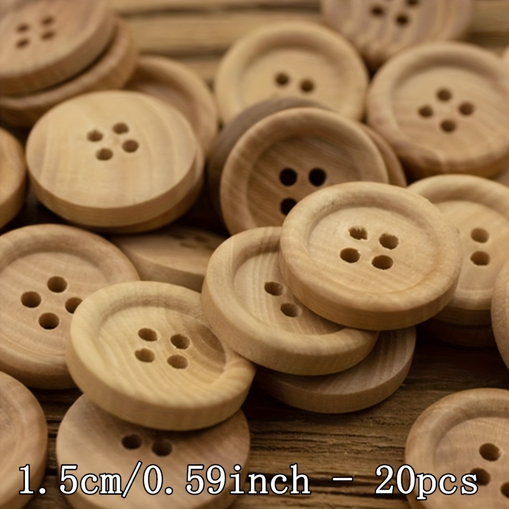 A Set Of 20 Natural Wooden Buttons With 4 Holes, Sizes: 1.5 Cm/0., 2.0 Cm/0.79 Inches, 2.5 Cm/ Inches - Perfect For Sewing Additions And Clothing