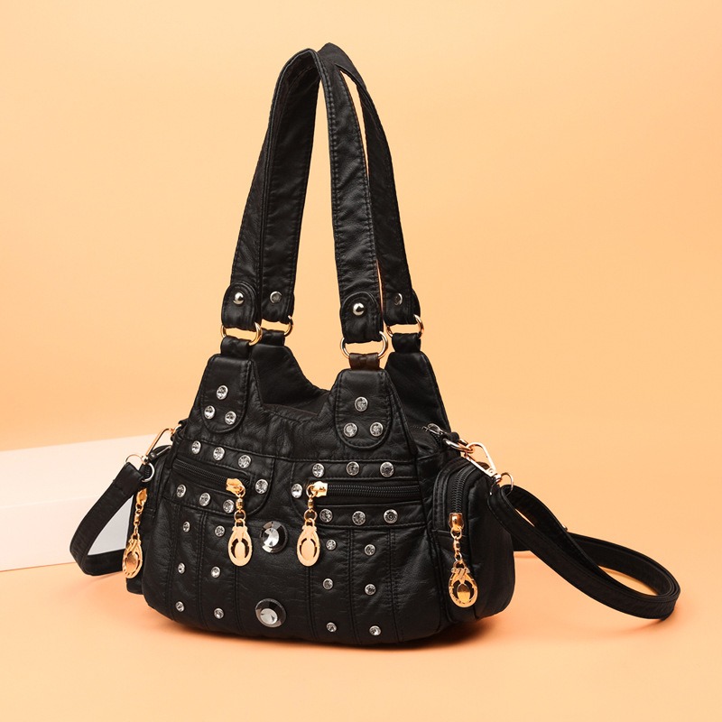 Image of European And American Trendy Women' Shoulder Bag -shaped Button Rivet Multi-zipper Ladies Crossbody Bag Portable Mom Bag