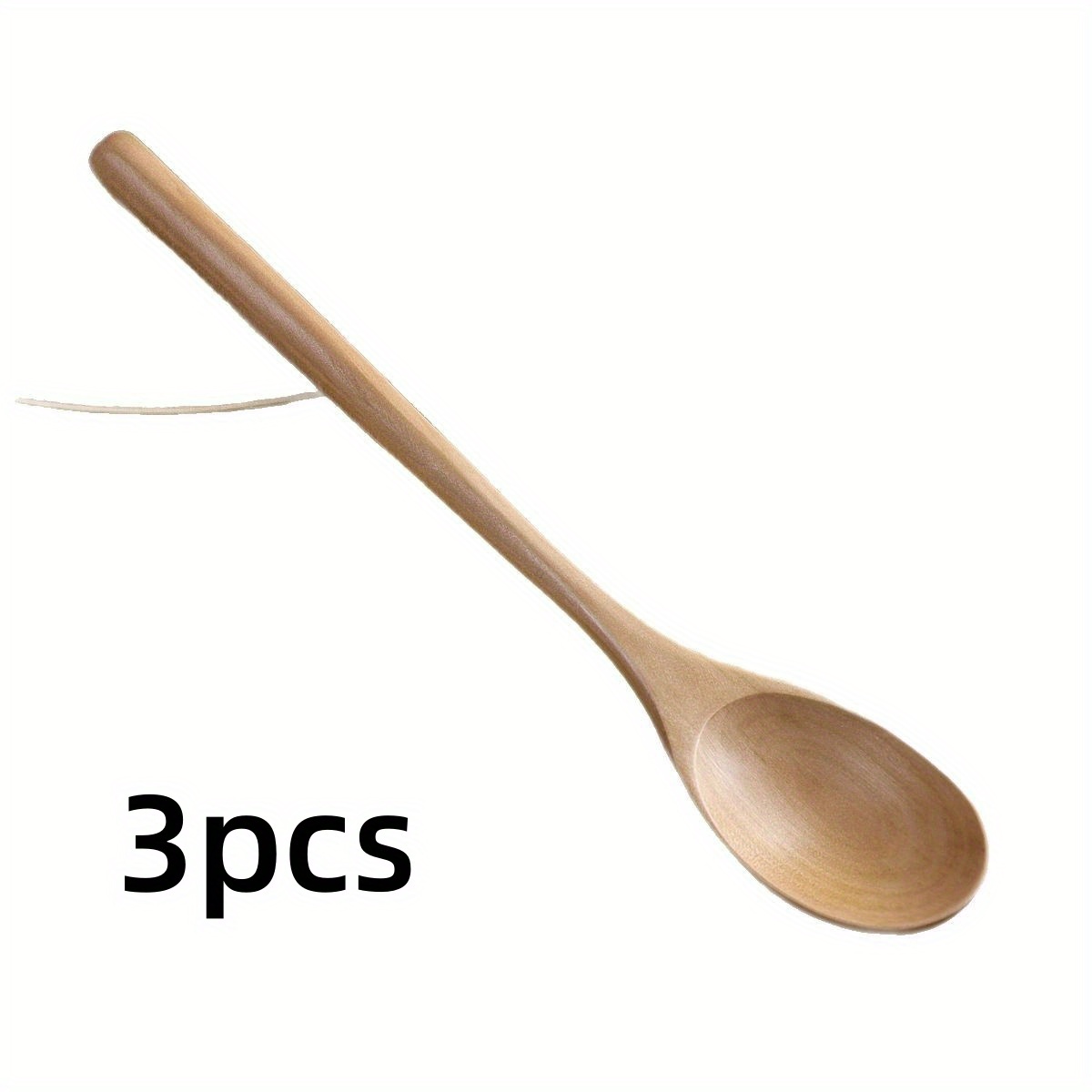 Image of 3pcs Household Wooden Long-handled Spoon – In Original And Dark Brown, 9 Inches Length, Exquisitely With No Chips, Perfect For Stirring, Soup Serving, Eating, Cooking, And Kitchen Use