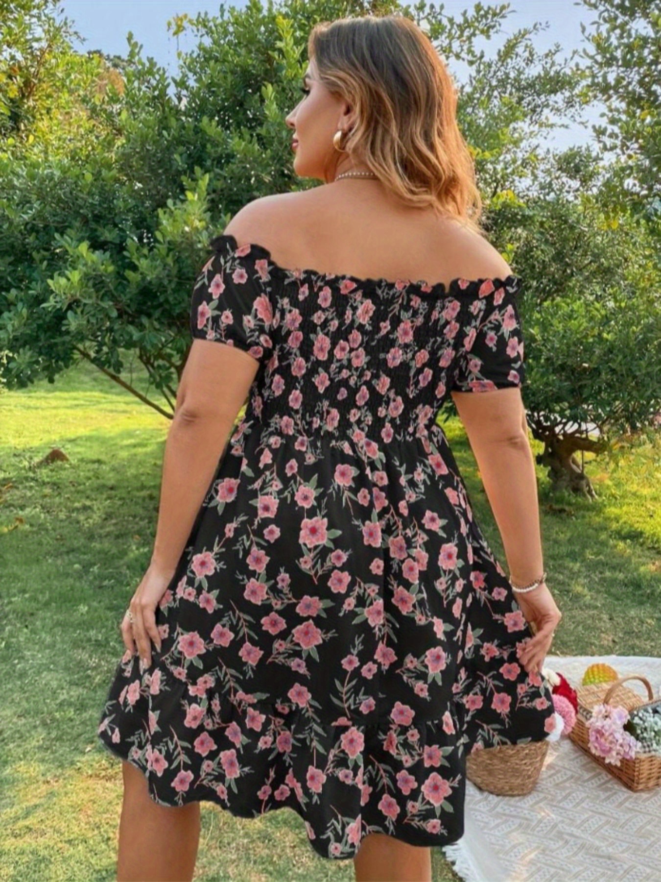 plus size womens plus size shoulder dress stylish floral - Temu