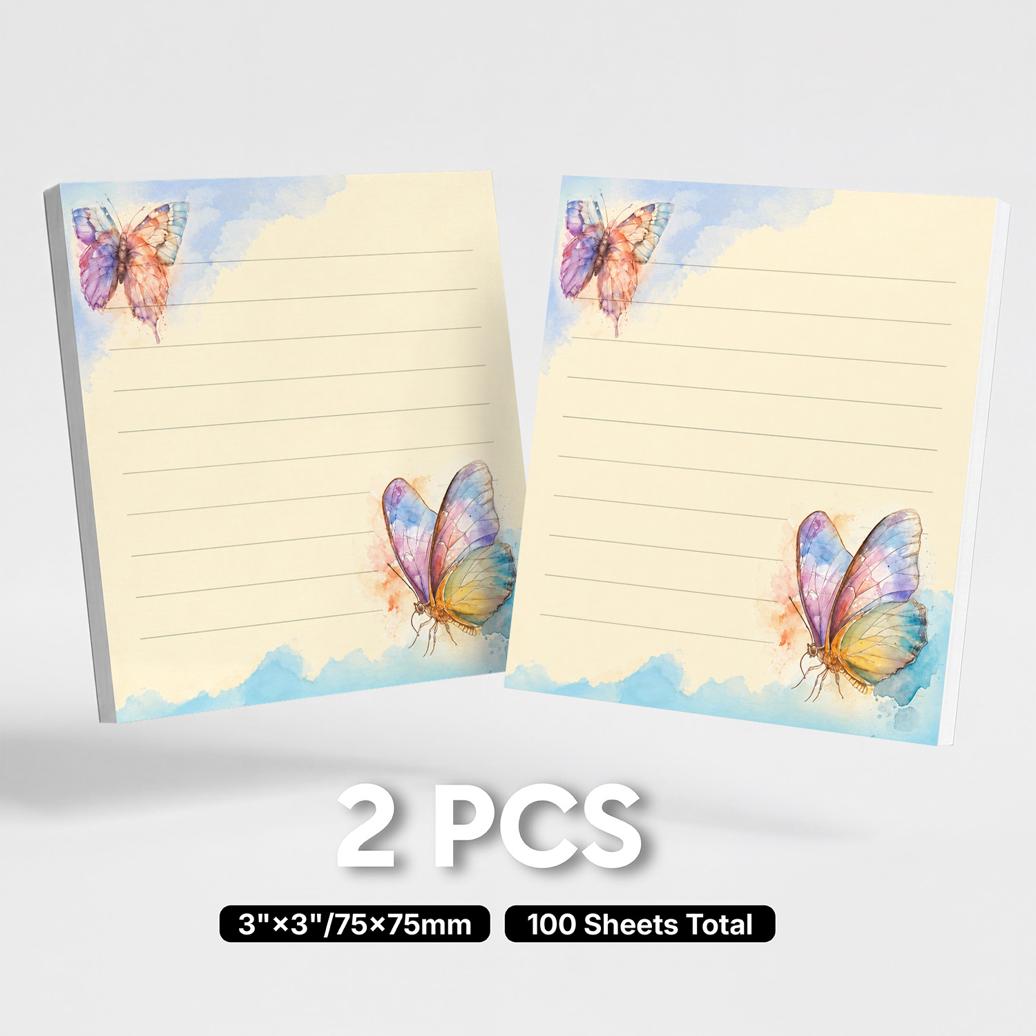 TEMU 2pcs Watercolor Sticky Notes, 100 Sheets Total, 3x3 Inch Self-adhesive Memo Pads, Cute Square Lined Sticky Note Pads With Design, Removable