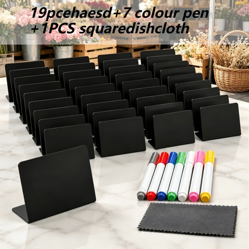 TEMU 27pcs Display Sign Set | Reusable And Rewritable With Clear Handwriting, Sturdy Upright Design That Won' Over | 19 L-shaped Reusable Chalkboard